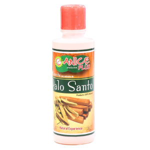 Aceite de Palo Santo de la marca Canice Plus, presentado en un envase de plástico con tapa roja. Este producto natural, elaborado a partir de madera de Palo Santo, es ideal para aromaterapia y rituales de limpieza energética. Su fragancia característica promueve la relajación y el bienestar. Perfecto para quienes buscan una experiencia natural y espiritual.