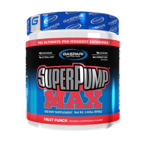 SUPERPUMP MAX 640GR – GASPARI NUTRITION 26 Suplemento pre-entrenamiento SuperPump Max de Gaspari Nutrition en sabor Fruit Punch. Contiene 40 porciones, 4 g de citrulina y 4 g de leucina por servicio. Diseñado para aumentar la energía y el rendimiento durante los entrenamientos. Envase de 1.31 libras. Ideal para quienes buscan mejorar su capacidad física y resistencia.