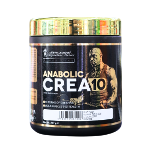 ANABOLIC CREA 10 207GR – KEVIN LEVRONE 14 Suplemento Anabolic Crea10 de Kevin Levrone, presentado en un envase negro con dorado. Este producto contiene 10 formas de creatina, diseñado para aumentar la masa muscular y la fuerza. Ideal para deportistas y aficionados al fitness que buscan mejorar su rendimiento físico.