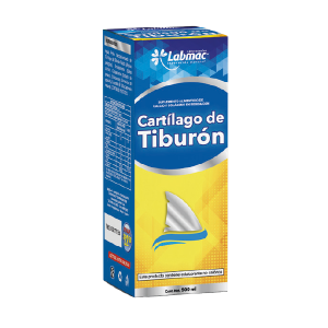 CARTILAGO DE TIBURON 500 ML – LABMAC 14 Suplemento de cartílago de tiburón de Labimac, presentado en un envase de 500 ml. Este producto es conocido por sus beneficios en la salud articular y su aporte de nutrientes esenciales. Ideal para personas que buscan fortalecer sus articulaciones y mejorar su movilidad. El diseño del empaque incluye información detallada sobre su uso y propiedades.