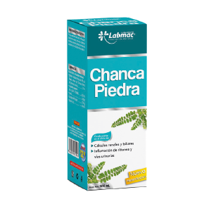 CHANCAPIEDRA 500 ML – LABMAC 10 Frasco de Chanca Piedra de Labmac, un suplemento natural en presentación líquida de 500 ml. Este producto está diseñado para ayudar en la eliminación de cálculos renales y biliares, así como para aliviar afecciones del sistema urinario. La etiqueta destaca sus beneficios y recomendaciones de uso, ideal para quienes buscan un enfoque natural para el bienestar renal y urinario.
