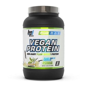 VEGAN PROTEIN 1.8 LBS VAINILLA – BPI SPORTS 20 Envase de proteína vegana BPI Sports, diseñado para proporcionar 20 gramos de proteína por porción. Este suplemento está libre de lácteos y está elaborado a base de fuentes vegetales. Ideal para quienes buscan alternativas de proteína en su dieta, el producto destaca por su sabor y calidad nutricional. Contiene 25 porciones y es una opción excelente para deportistas y personas activas que desean aumentar su ingesta de proteínas de manera saludable.