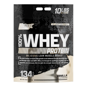 100% WHEY PROTEIN 10 LBS VAINILLA – NUTREX 6 Paquete de 10 lbs de proteína de suero 100% Whey de Nutrex, sabor vainilla. Ideal para quienes buscan aumentar masa muscular de forma lean. Contiene 134 porciones y está diseñado para apoyar el crecimiento y la recuperación muscular. Perfecto para batidos y mezclas en dietas de fitness.