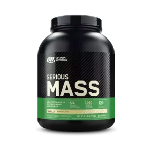 SERIOUS MASS 6LB VAINILLA – OPTIMUM NUTRITION 24 Envase de proteína en polvo Serious Mass de Optimum Nutrition, diseñado para aumentar masa muscular. Contiene 50 gramos de proteína por porción, 1,250 calorías y 251 gramos de carbohidratos. Sabor vainilla, ideal para quienes buscan un suplemento nutritivo para ganar peso y mejorar el rendimiento en el entrenamiento. Perfecto para deportistas y culturistas.